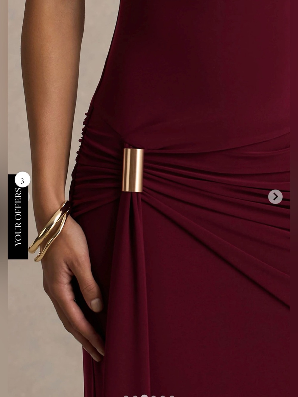 Club L London DECADENCE Burgundy High-Neck Wrapped Maxi Dress With Twist-Sleeve - Picture 4 of 5